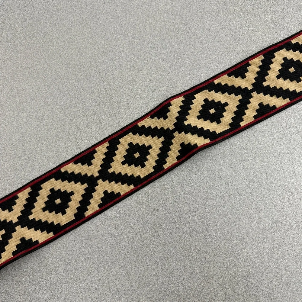 Arandu Belt Womens 95 Beige Black Geometric Diamond Print Ostrich Leather Trim
